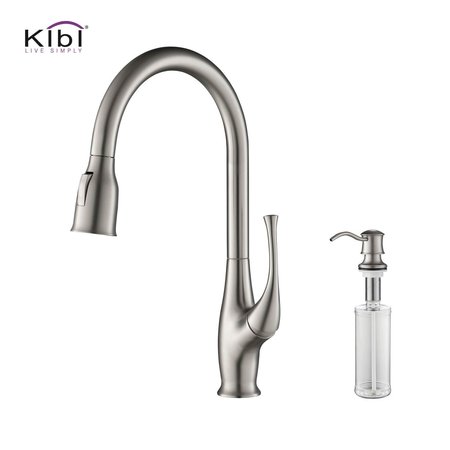 KIBI Cedar Single Handle Pull Down Kitchen Sink Faucet with Soap Dispenser C-KKF2010BN-KSD101BN